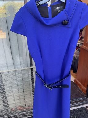 T Tahari Electric Blue Cowl Neck Cap Sleeve Midi Dress